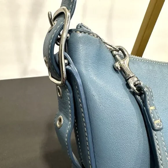 Coach 9326 Vtg Legacy Slim Duffle Slate Blue Leather Purse Bag Shoulder Strap - Picture 2 of 11